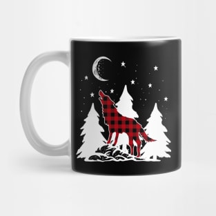 Buffalo Plaid Wolf Howling Christmas Matching Family Pajama Mug